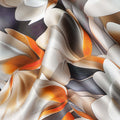 Orange and White Abstract Floral Print on Premium Pure Italian Silk Satin Fabric, 140 Cms Width, Italy-D24776