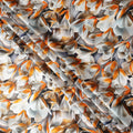 Orange and White Abstract Floral Print on Premium Pure Italian Silk Satin Fabric, 140 Cms Width, Italy-D24776