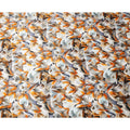 Orange and White Abstract Floral Print on Premium Pure Italian Silk Satin Fabric, 140 Cms Width, Italy-D24776