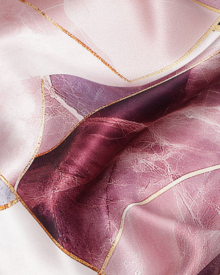 Pink, Maroon, and Navy Geometric Abstract Print on Premium Pure Italian Silk Satin Fabric, 140 Cms Width, Italy-D24790