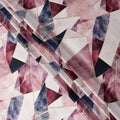Pink, Maroon, and Navy Geometric Abstract Print on Premium Pure Italian Silk Satin Fabric, 140 Cms Width, Italy-D24790