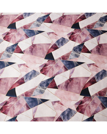 Pink, Maroon, and Navy Geometric Abstract Print on Premium Pure Italian Silk Satin Fabric, 140 Cms Width, Italy-D24790