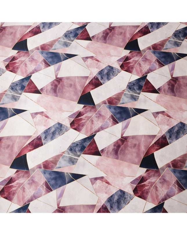Pink, Maroon, and Navy Geometric Abstract Print on Premium Pure Italian Silk Satin Fabric, 140 Cms Width, Italy-D24790
