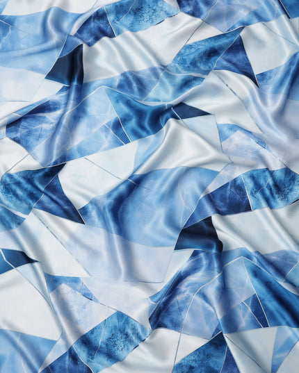 Sky Blue Geometric Marble Abstract Print Premium Pure Silk Satin Fabric Smooth Lustrous Designer Finish 140 Cms Width, 3.5 Mtrs Piece and Made in Italy-D27208