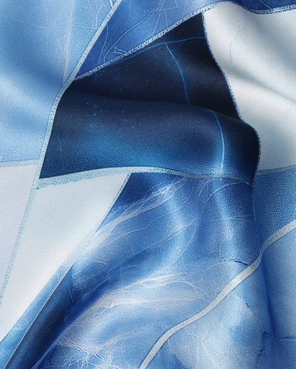 Sky Blue Geometric Marble Abstract Print Premium Pure Silk Satin Fabric Smooth Lustrous Designer Finish 140 Cms Width, 3.5 Mtrs Piece and Made in Italy-D27208