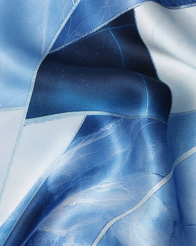 Sky Blue Geometric Marble Abstract Print Premium Pure Silk Satin Fabric Smooth Lustrous Designer Finish 140 Cms Width, 3.5 Mtrs Piece and Made in Italy-D27208