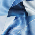 Blue and White Geometric Abstract Print on Premium Pure Italian Silk Satin Fabric, 140 Cms Width, Italy-D24792