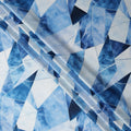 Blue and White Geometric Abstract Print on Premium Pure Italian Silk Satin Fabric, 140 Cms Width, Italy-D24792