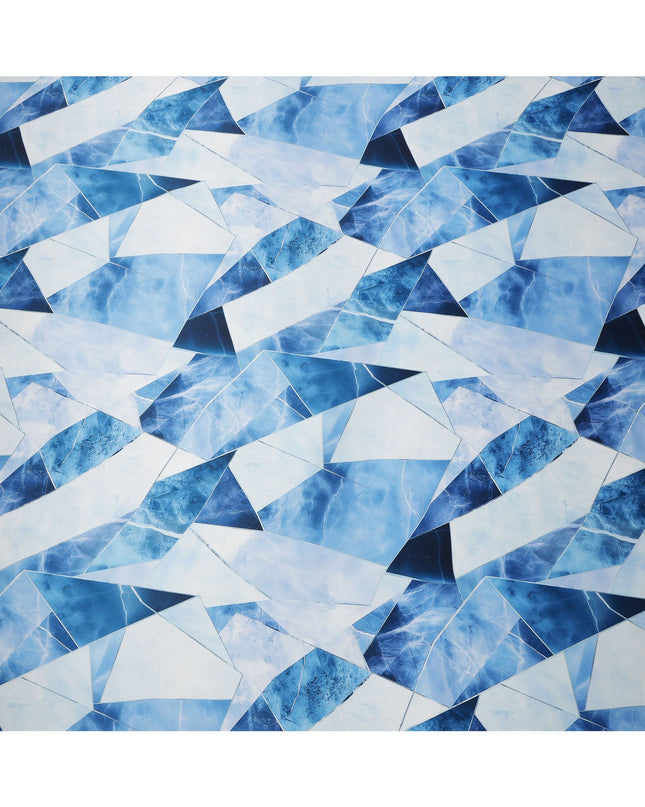 Sky Blue Geometric Marble Abstract Print Premium Pure Silk Satin Fabric Smooth Lustrous Designer Finish 140 Cms Width, 3.5 Mtrs Piece and Made in Italy-D27208