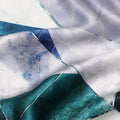 Teal Blue White Abstract Geometric Printed Premium Pure Silk Satin Fabric Smooth Lustrous Designer Finish 140 Cms Width, 3.5 Mtrs Piece and Made in Italy-D27196