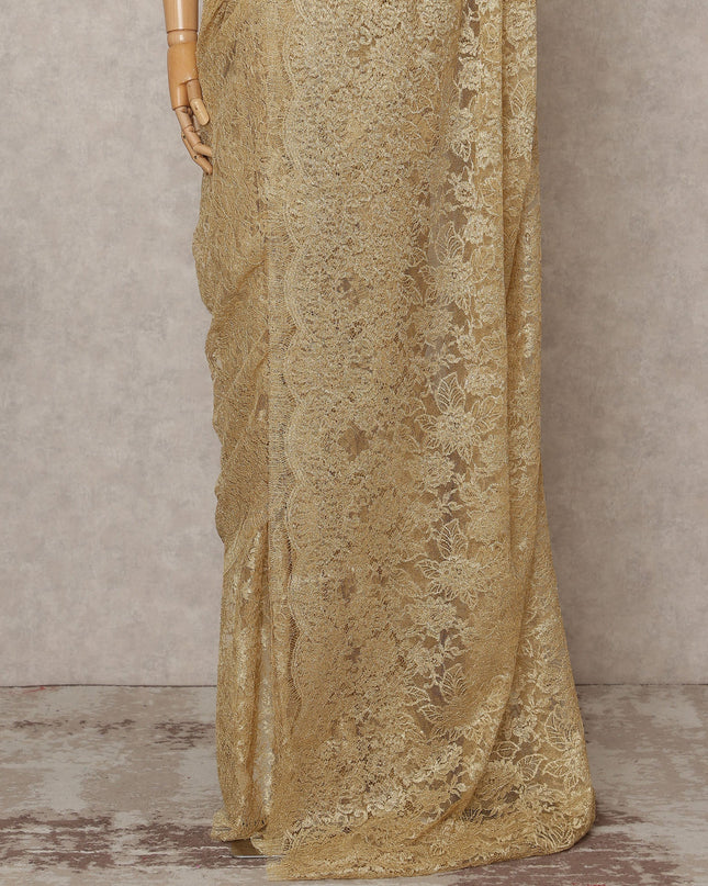 Gold Premium French Metallic Chantilly Lace Saree, Width 110 Cms, Length 5.5 Mtrs, Imported from France-D25685 Regal Fabrics
