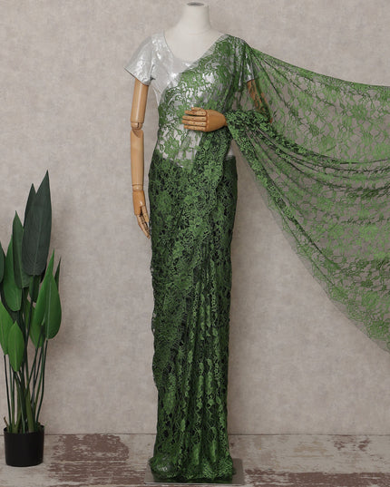 Forest Green Floral French Chantilly Lace Saree