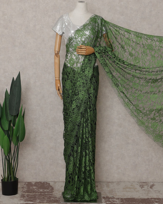 Forest Green Floral French Chantilly Lace Saree
