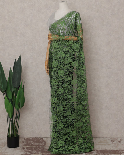 Forest Green Floral French Chantilly Lace Saree