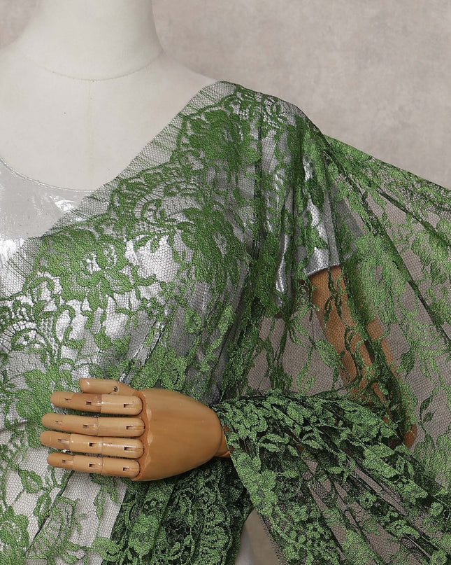 Forest Green Floral French Chantilly Lace Saree