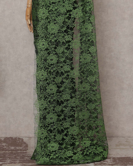Forest Green Floral French Chantilly Lace Saree
