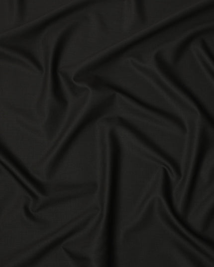 Jet Black Plain Super 120's Blended Wool Suiting Fabric, 150 Cms, India-D24964