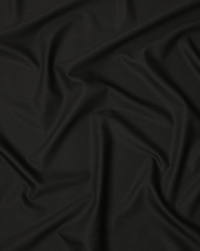 Jet Black Plain Super 120's Blended Wool Suiting Fabric, 150 Cms, India-D24964