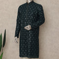 Emerald Teal Sequin Georgette Kurta Set Men