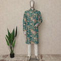 Teal Green Shimmer Silk Printed Kurta Set Men