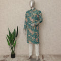 Teal Green Shimmer Silk Printed Kurta Set Men