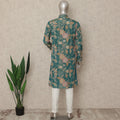 Teal Green Shimmer Silk Printed Kurta Set Men