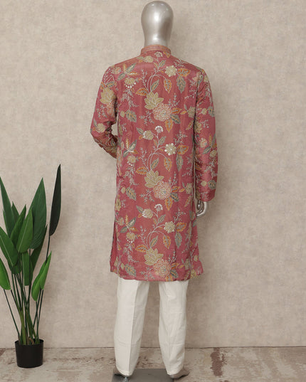 Rose Pink Shimmer Silk Kurta Pyjama Set Men