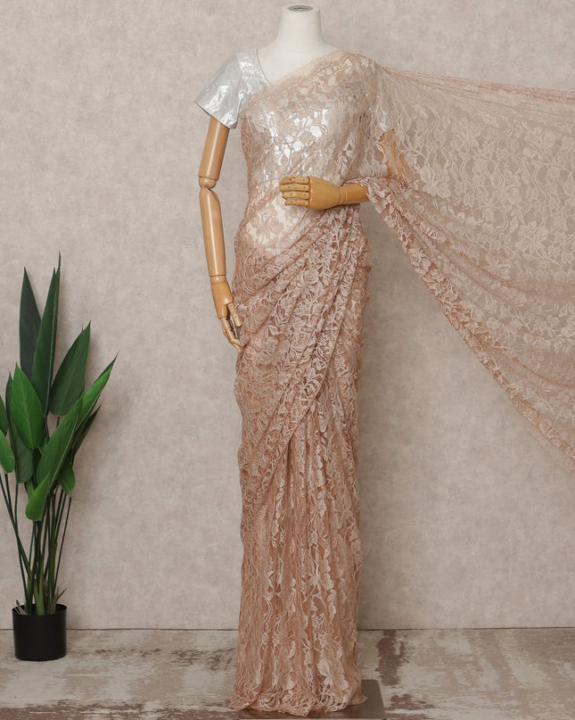 Peach Premium French 2-Tone Chantilly Lace Saree Fabric – 5.5 Meters Length, 110 Cms Width, Imported from France-D25704