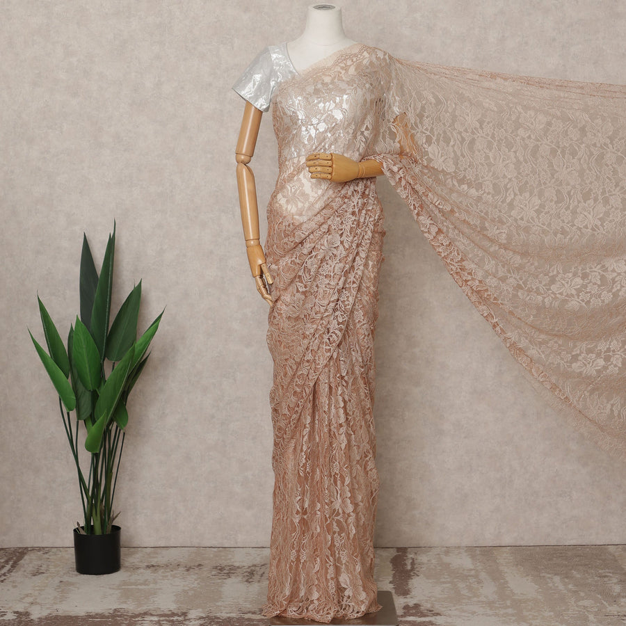 Peach Premium French 2-Tone Chantilly Lace Saree Fabric – 5.5 Meters Length, 110 Cms Width, Imported from France-D25704