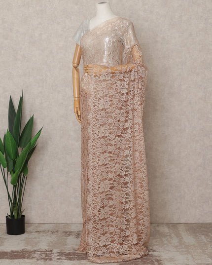 Peach Premium French 2-Tone Chantilly Lace Saree Fabric – 5.5 Meters Length, 110 Cms Width, Imported from France-D25704