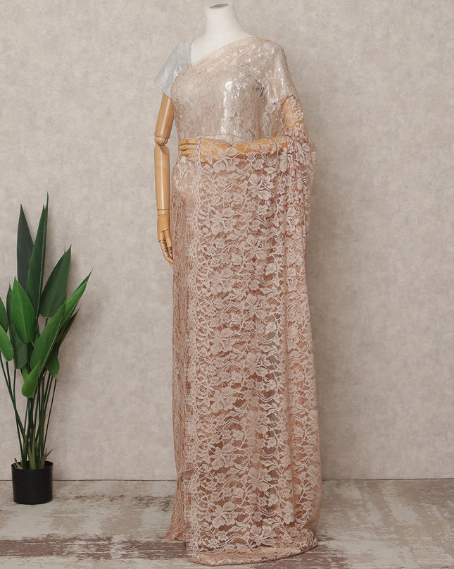 Peach Premium French 2-Tone Chantilly Lace Saree Fabric – 5.5 Meters Length, 110 Cms Width, Imported from France-D25704