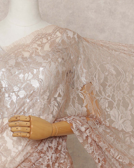 Peach Premium French 2-Tone Chantilly Lace Saree Fabric – 5.5 Meters Length, 110 Cms Width, Imported from France-D25704