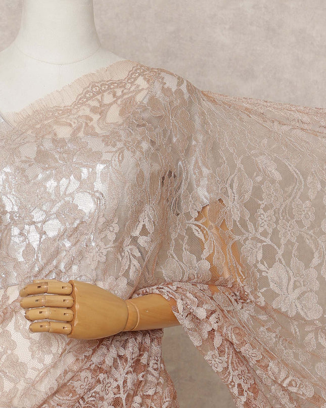 Peach Premium French 2-Tone Chantilly Lace Saree Fabric – 5.5 Meters Length, 110 Cms Width, Imported from France-D25704