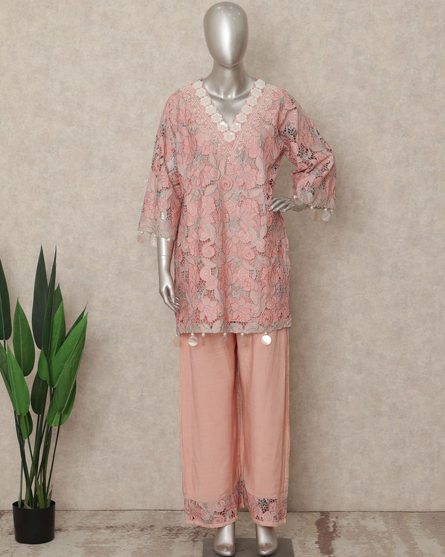 Soft Pink Lace Embroidered Co Ord Set Party Wear