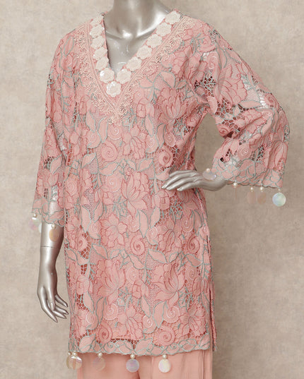 Soft Pink Lace Embroidered Co Ord Set Party Wear