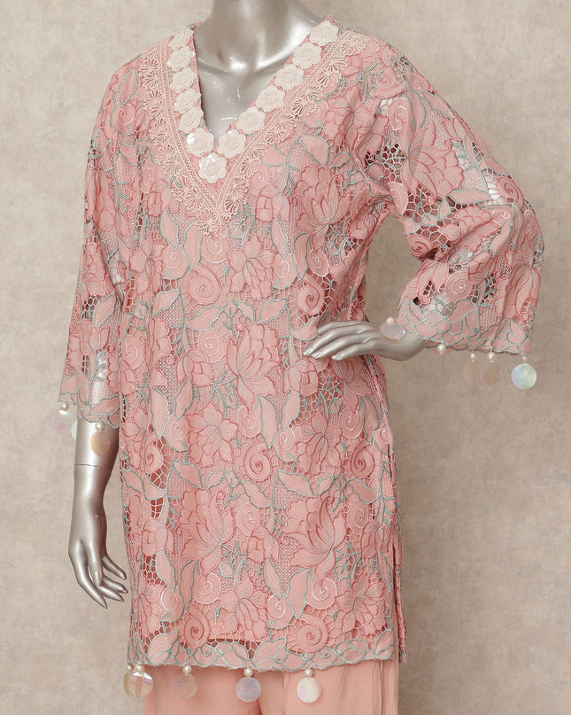 Soft Pink Lace Embroidered Co Ord Set Party Wear