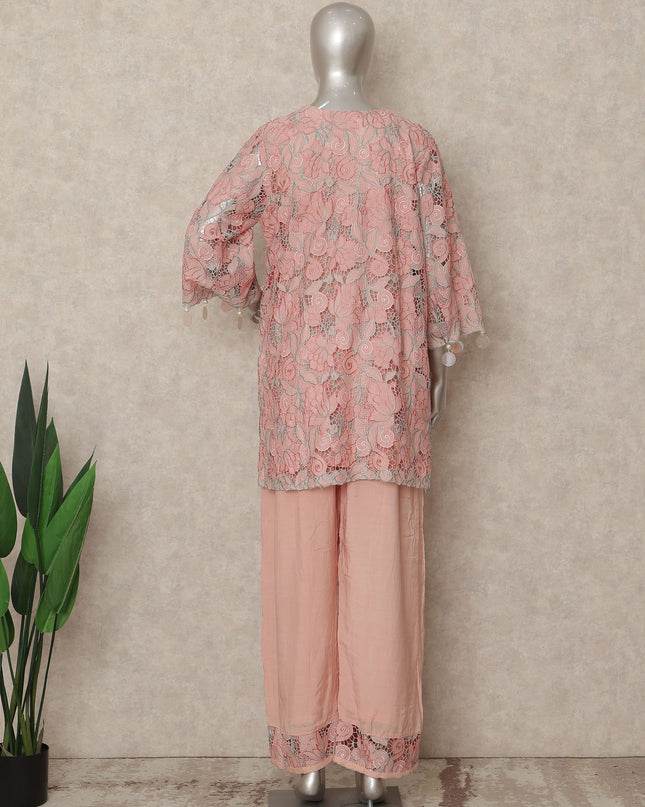 Soft Pink Lace Embroidered Co Ord Set Party Wear