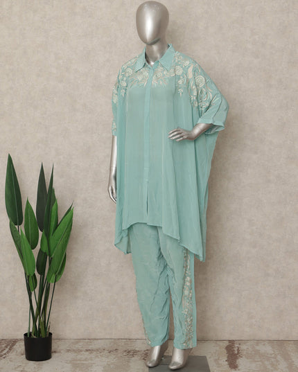 Sea Green Embroidered Co Ord Set Party Wear