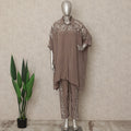 Taupe Brown Embroidered Co Ord Set Party Wear
