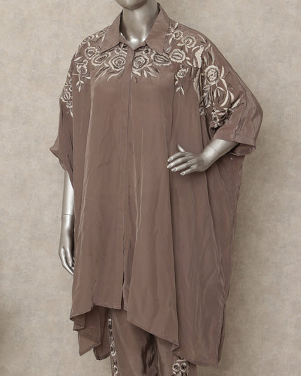 Taupe Brown Embroidered Co Ord Set Party Wear