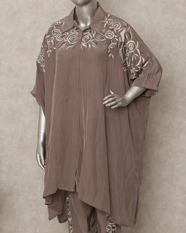 Taupe Brown Embroidered Co Ord Set Party Wear