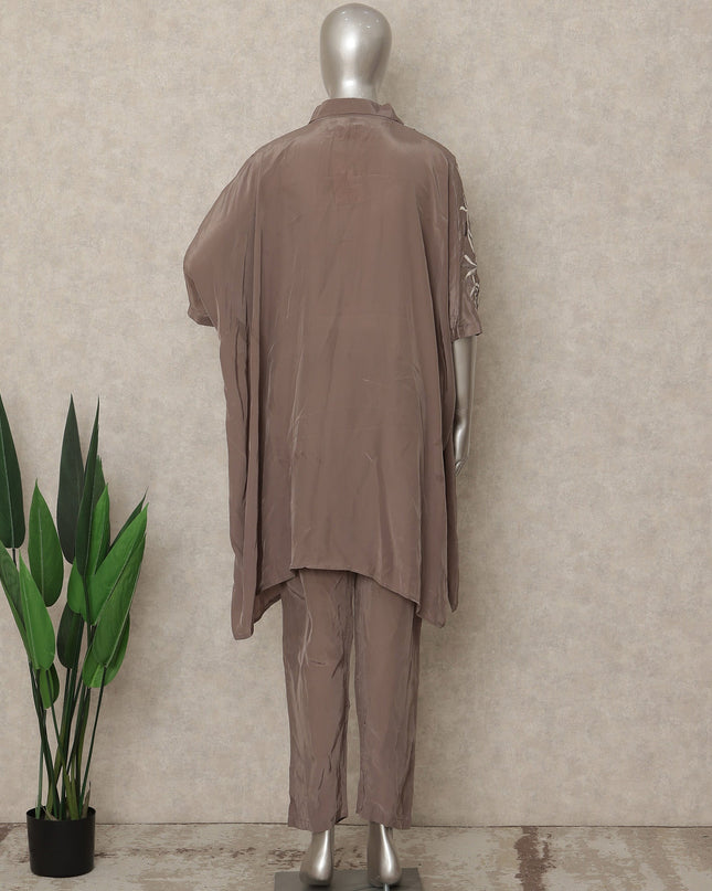 Taupe Brown Embroidered Co Ord Set Party Wear