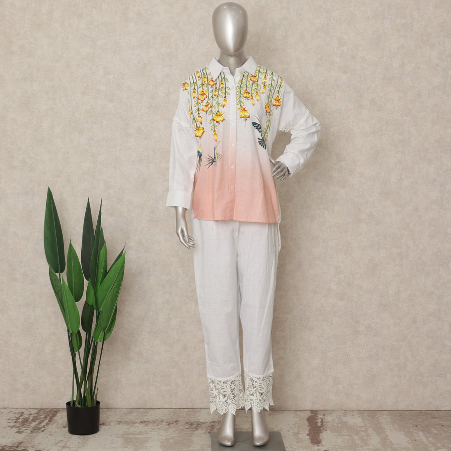 Ivory Yellow Floral Co Ord Set Party Wear Women