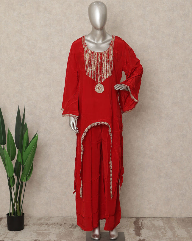 Crimson Red Embroidered Co Ord Set Wedding Wear