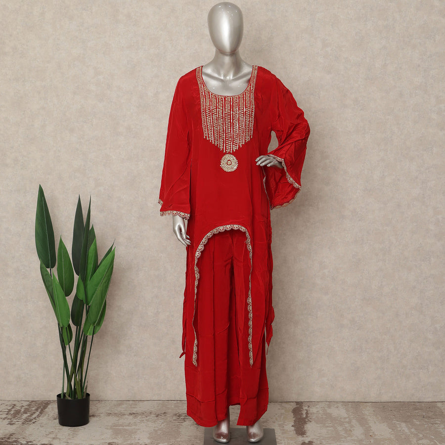 Crimson Red Embroidered Co Ord Set Wedding Wear