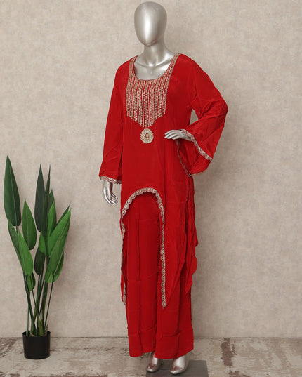 Crimson Red Embroidered Co Ord Set Wedding Wear