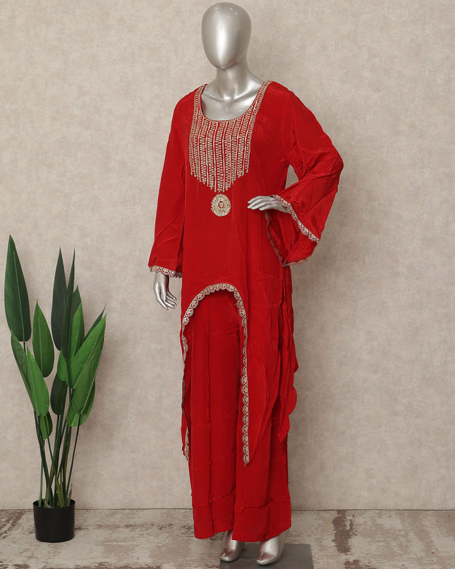 Crimson Red Embroidered Co Ord Set Wedding Wear