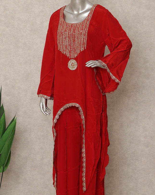 Crimson Red Embroidered Co Ord Set Wedding Wear