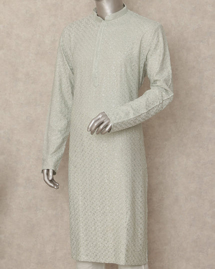 Pastel Mint Georgette Chikankari Kurta Set Men