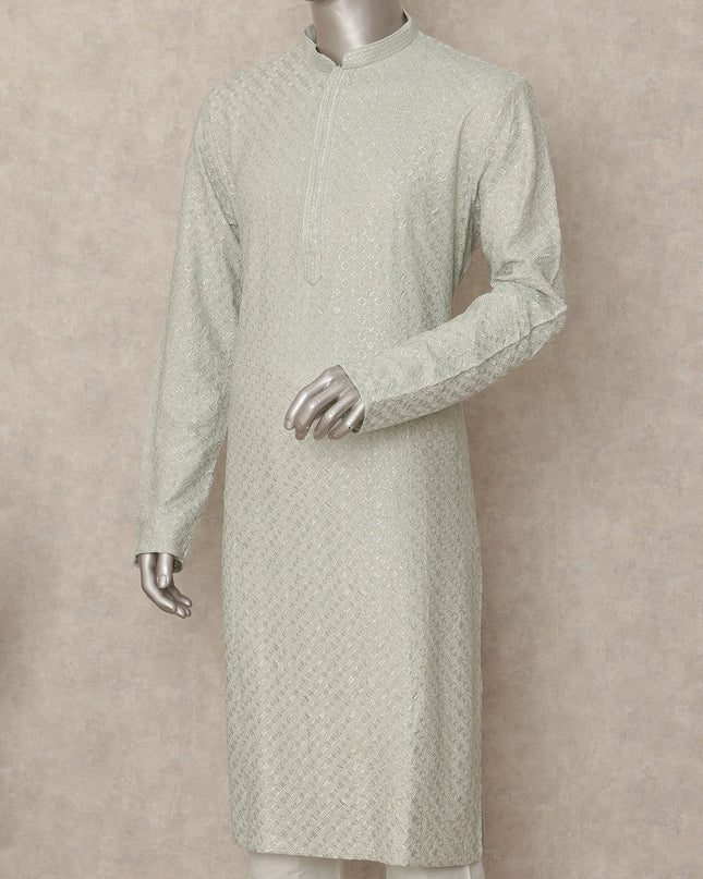 Pastel Mint Georgette Chikankari Kurta Set Men